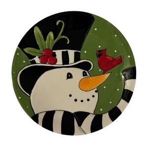 Fitz & Floyd Frosty's Frolic Stoneware Candy Dish Snowman Cardinal 9"